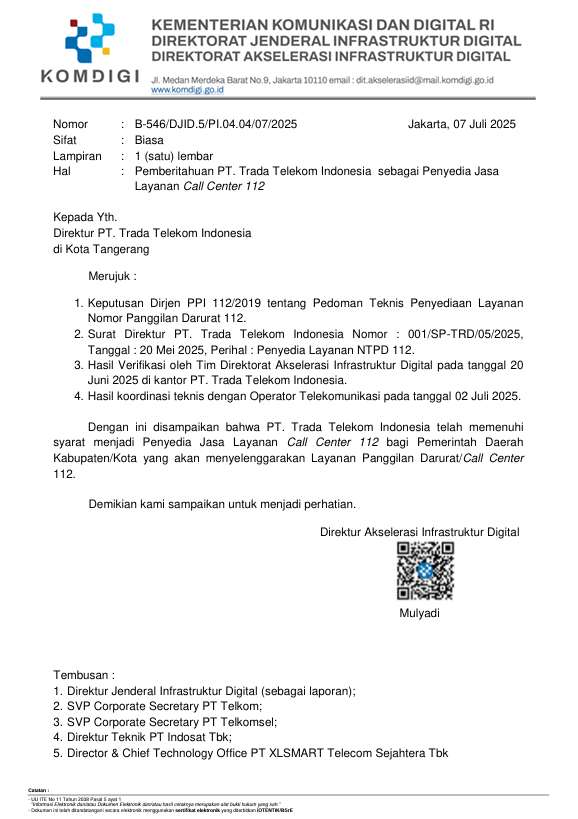 Perizinan Sebagai Penyedia Call Center 112